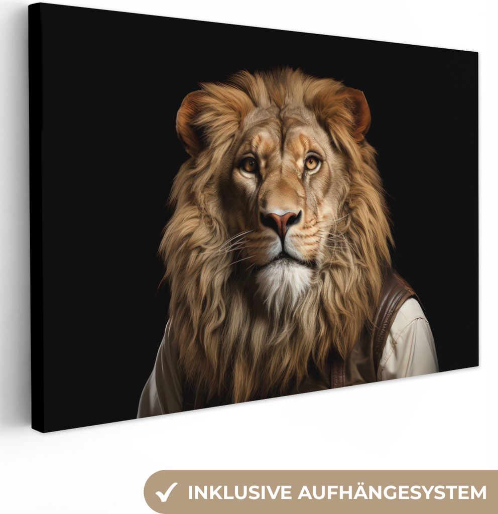 MuchoWow - Leinwandbilder - Löwe - Porträt - Schwarz - Tier, Wandbild, Wanddeko Bilder Wohnzimmer, 30x20 cm