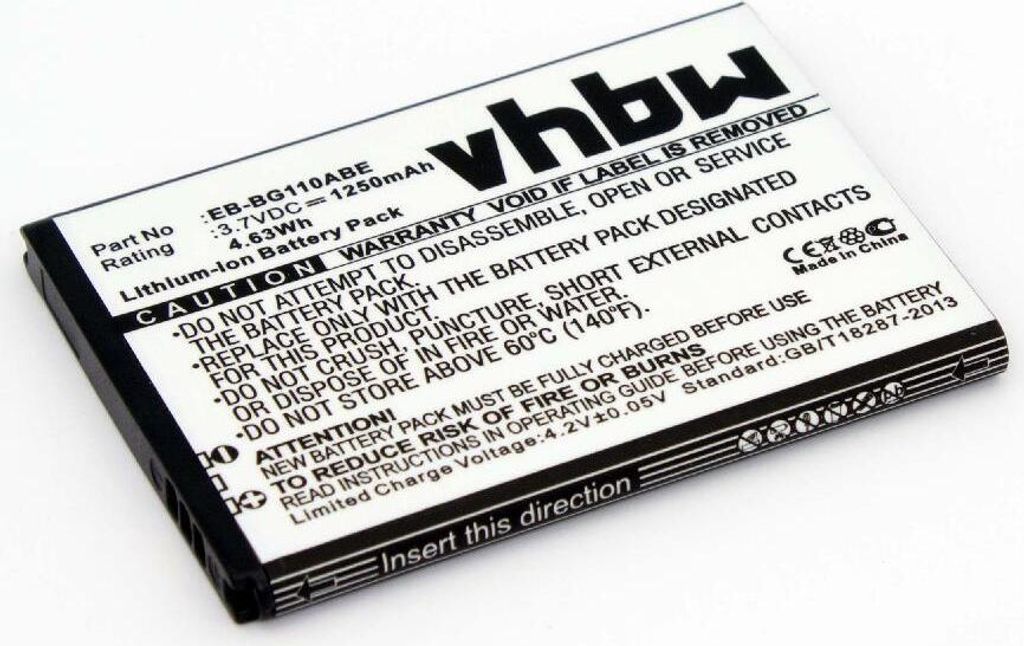 vhbw Akku kompatibel mit Samsung SM-G110H, SM-G110B/DS, SM-G110M, SM-G110B, SM-G110 Handy Smartphone Telefon (1250 mAh, 3,7 V, Li-Ion)