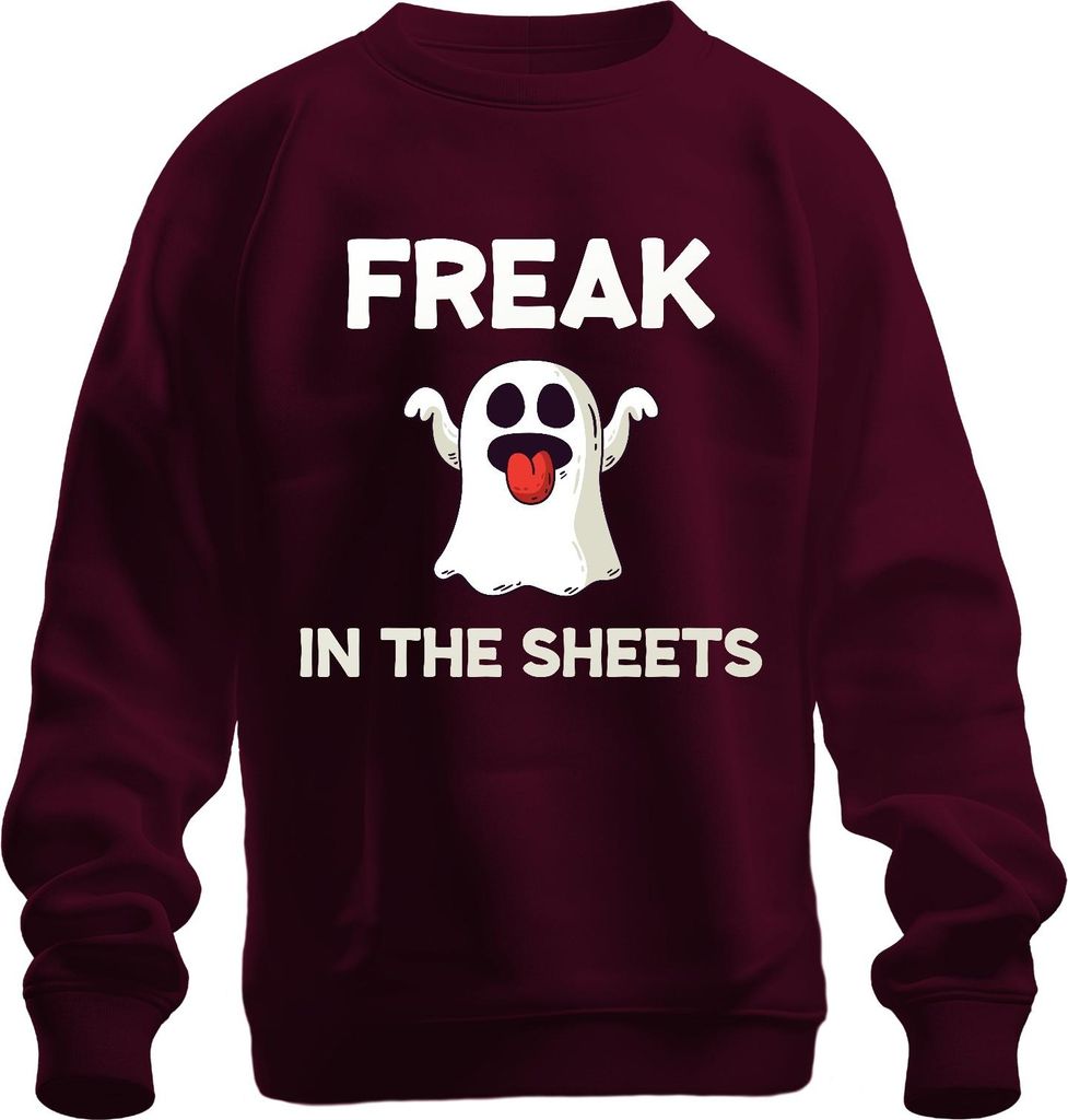 FREAK IN THE SHEETS Halloween Geist lustig Geschenk y Frech Uni Sweatshirt Pullover, Burgundy, S