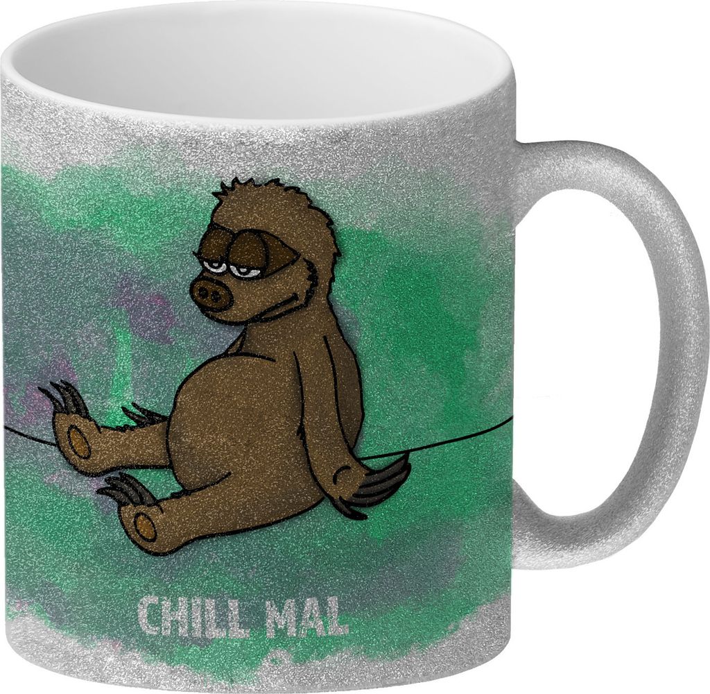 Chill mal Glitzer-Glitzer-Kaffeebecher mit Faultier Motiv