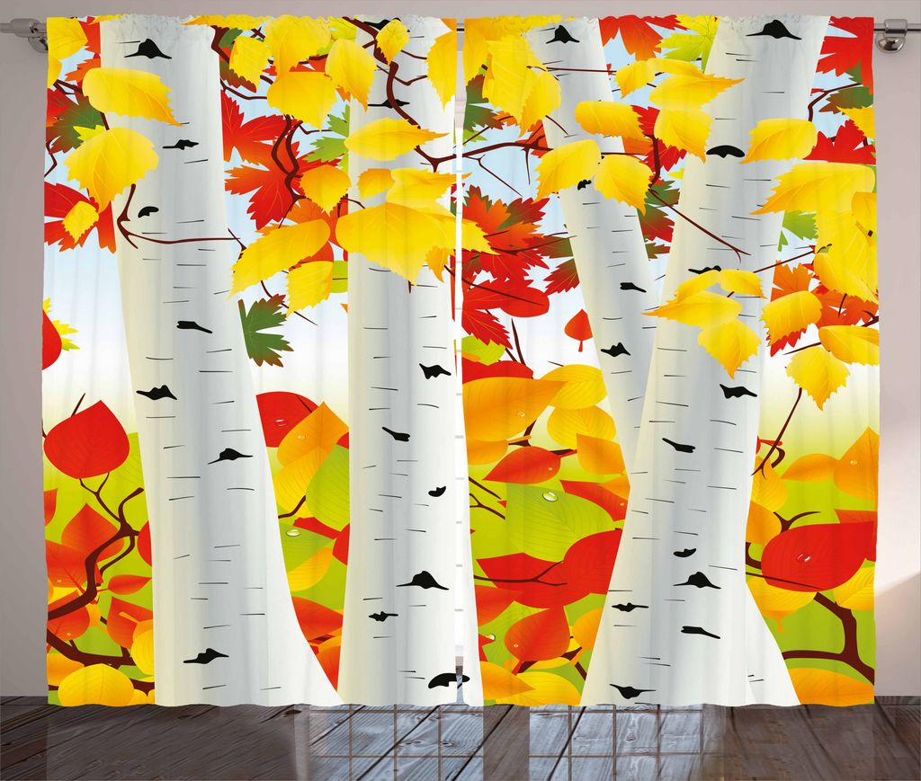 ABAKUHAUS Fallen Rustikaler Vorhang, Herbstszene mit Blättern, Wohnzimmer Universalband Gardinen mit Schlaufen und Haken, 280 x 225 cm, Senf Orang...