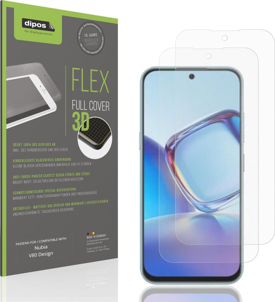 2x Full Cover Schutzfolie matt für Nubia V80 Design Panzerfolie Anti-Shock
