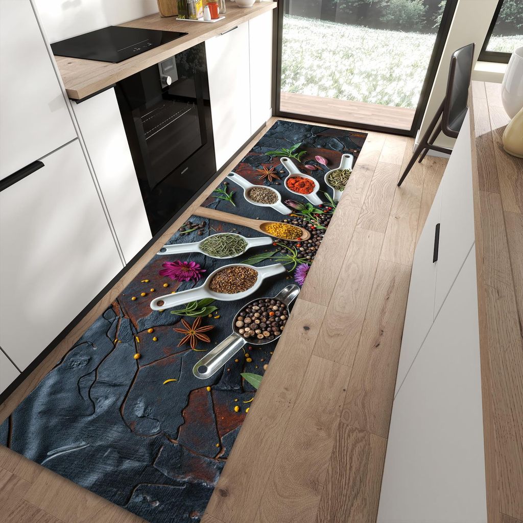 Küchenteppich 80x300cm rutschfest & abwischbar PVC Läufer - Kräuter und Gewürze