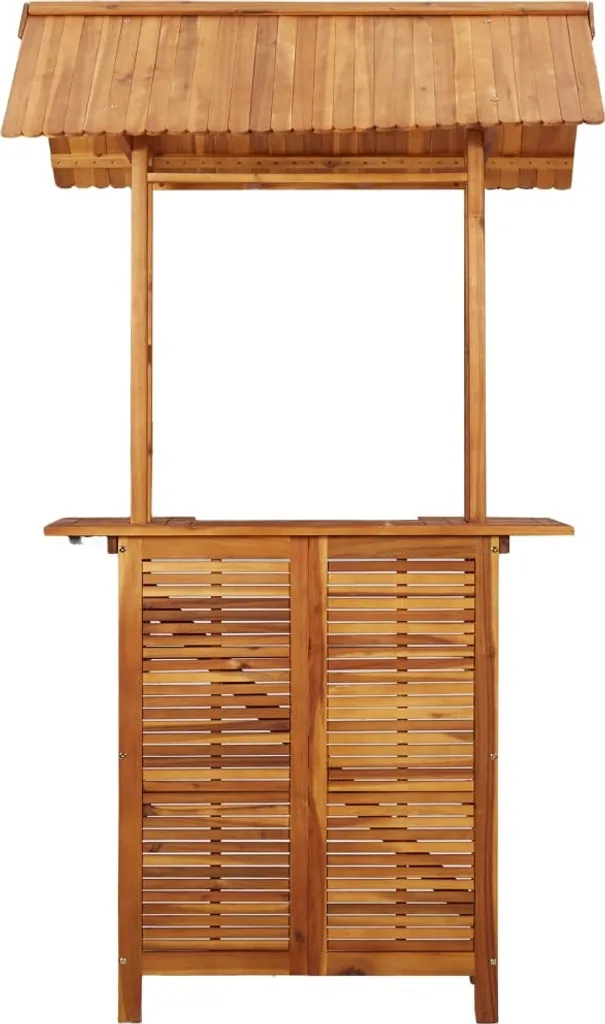 Table de bar d'extérieur robuste en acacia massif avec toit naturel - 4