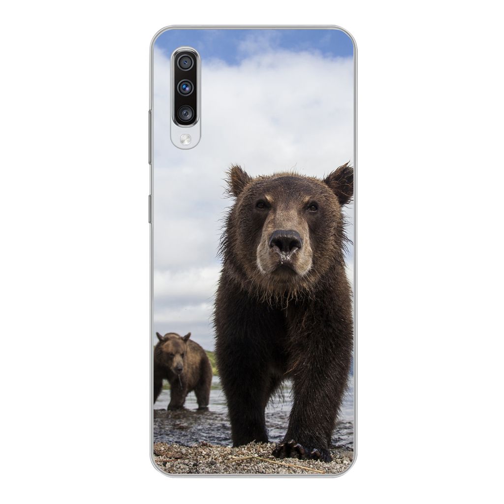 MuchoWow Handyhülle Schutzhülle Hülle für Samsung Galaxy A70 Bär - Küste - Wasser Silikon Softcase Handy Hülle - Schutzhaube