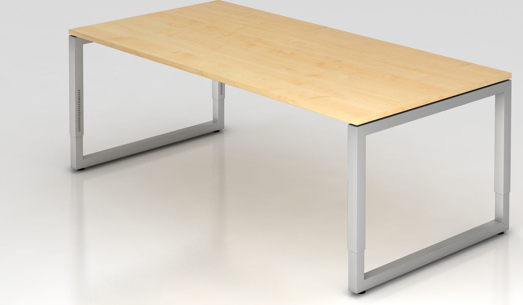 Schreibtisch Pavo | Ahorn | Silber Gestell | BxT 200x100cm | Arbeitshöhe 65-85cm | höhenjustierbar, 1cm Raster | O-Fuß-Gestell eckig | Rechteckf...
