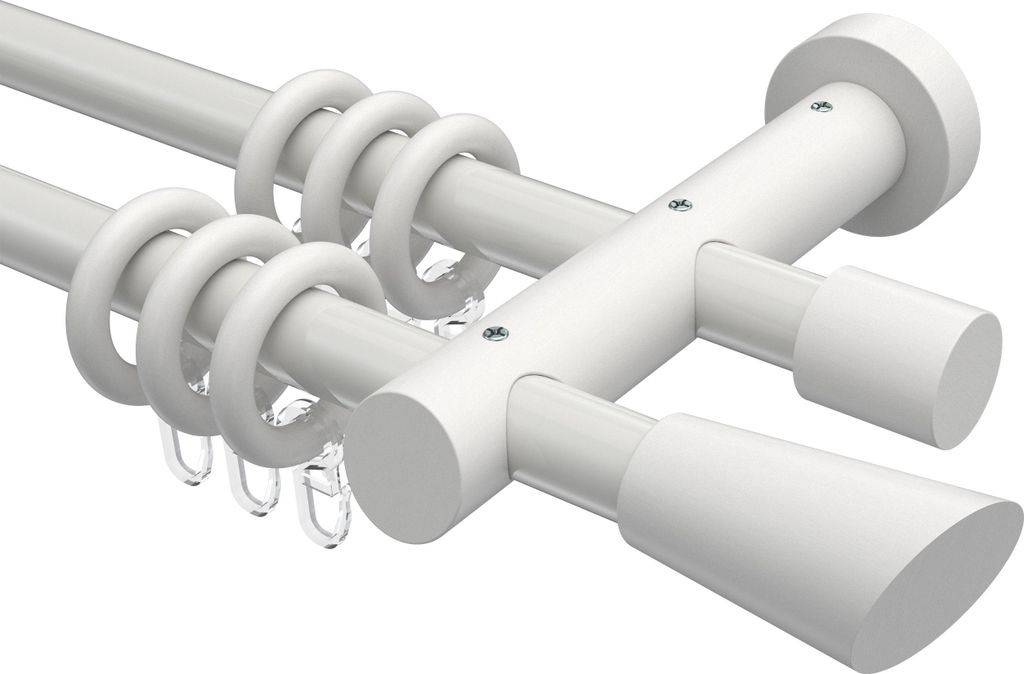 Interdeco Gardinenstange / Vorhangstange Weiß, Typ Talena Bero (Konus Schräge), 20 mm Ø 2-läufig, 320 cm