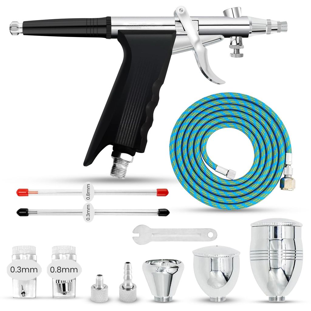 JUNIERS Airbrush Pistole AG-216BK – Double-Action Airbrush Set für Profi-Feinarbeiten, Modellbau, Nail Art & kreative Hobbyprojekte