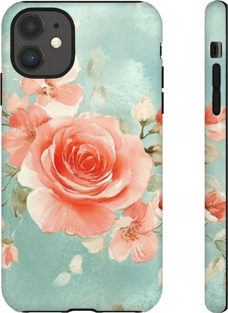 Aquarell-Rosen in Rosa auf Türkis – Hülle Kompatibel mit iPhone 11
