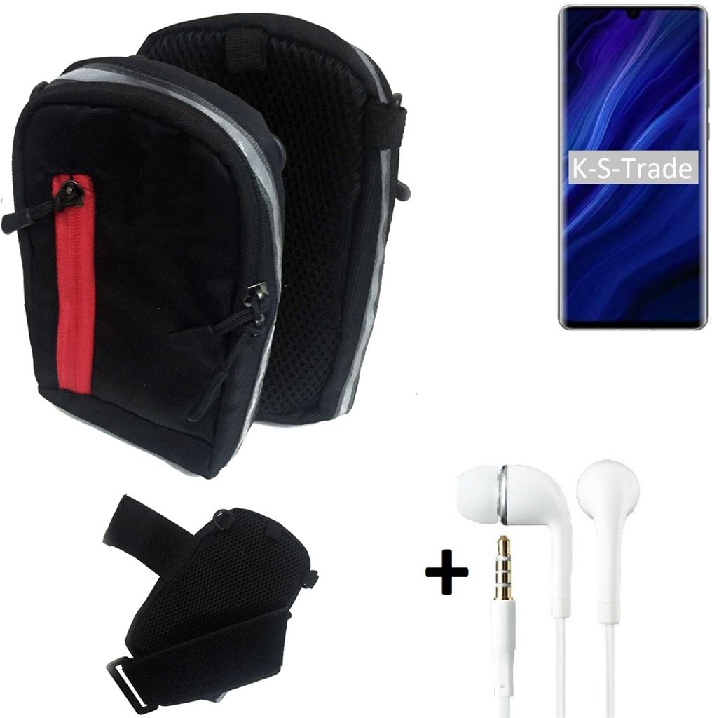 K-S-Trade Outdoor Gürteltasche Holster Umhängetasche + Kopfhörer kompatibel mit Huawei P30 Pro New Edition schwarz Handy Tasche Case travelbag