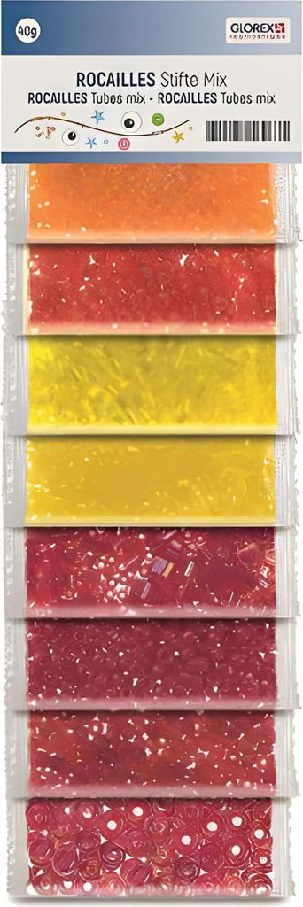GLOREX Rocailles Stifte Mix 40g Rottöne, 8 verschiedene Farbtöne