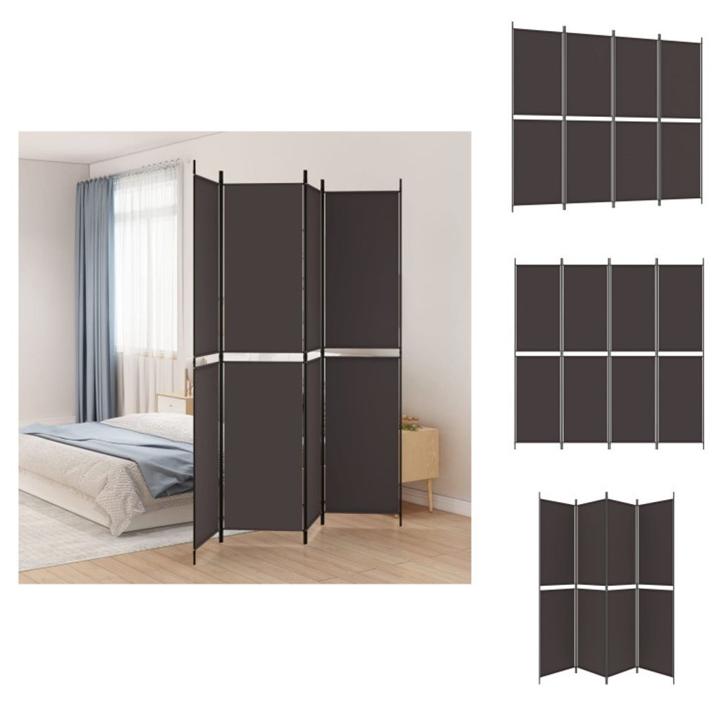 vidaXL 4-tlg. Paravent Braun 200x220 cm Stoff - Raumteiler