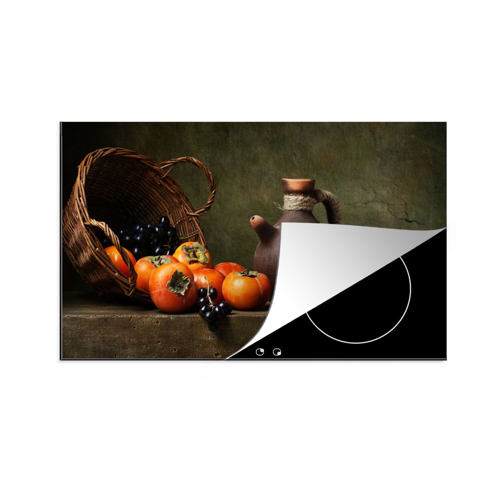 KitchenYeah Herdabdeckplatte Rustikal - Obst - Korb - Stilleben , 90x52cm, Küche Deko, Glaskeramikkochfeld Herdabdeckung, Abdeckplatte fùr Koch...