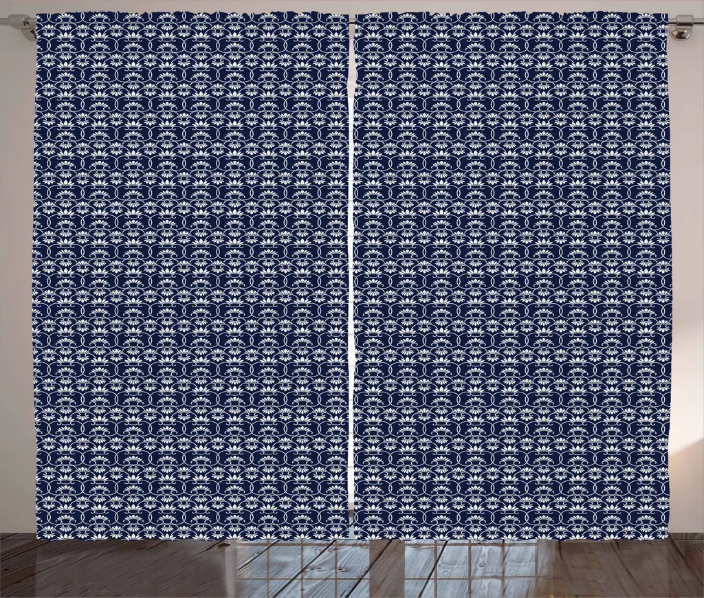 Tenda ABAKUHAUS Motivi Floreali Blu Bianco | Arredo Rustico Cinese 280x225