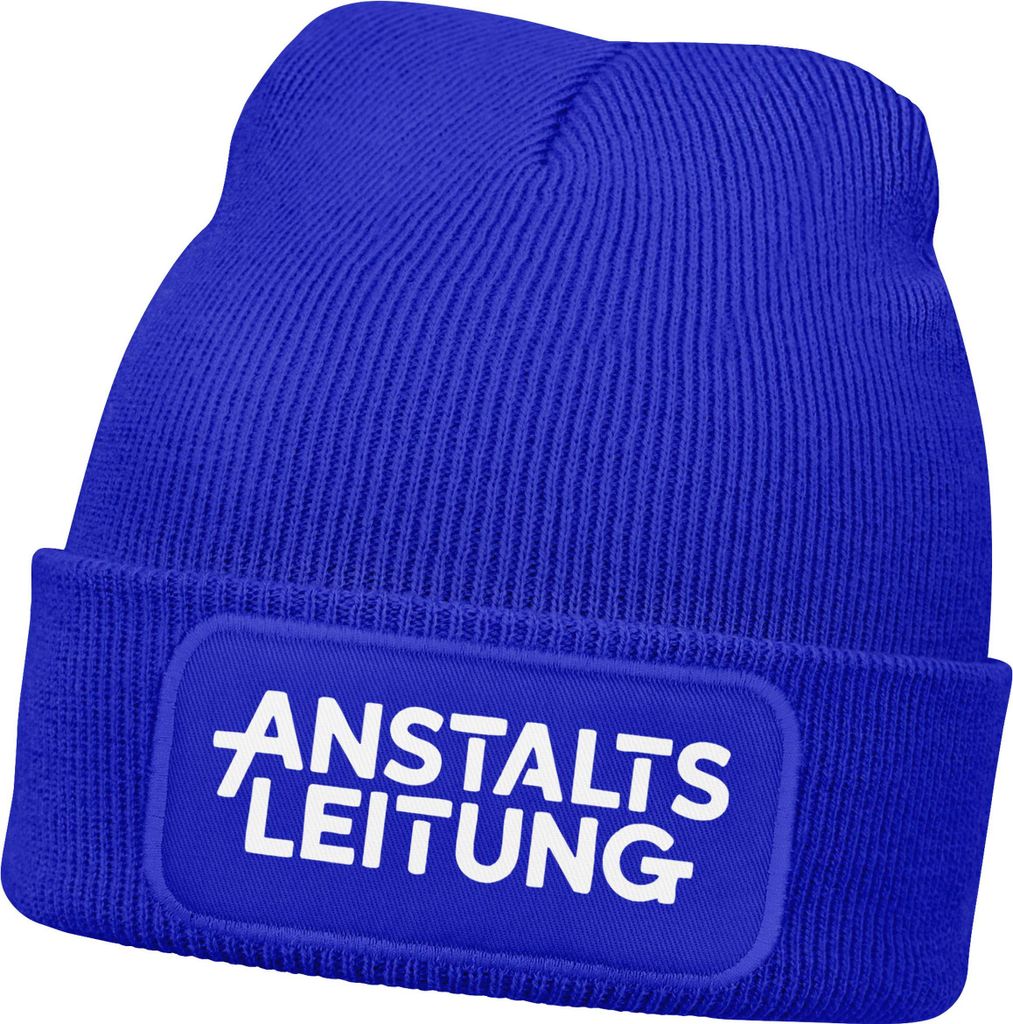 Herren Beanie Mütze mit Spruch | Anstaltsleitung | Strickmütze Aufdruck Schwarzer Humor Lustig Wintermütze Männer Moonworks