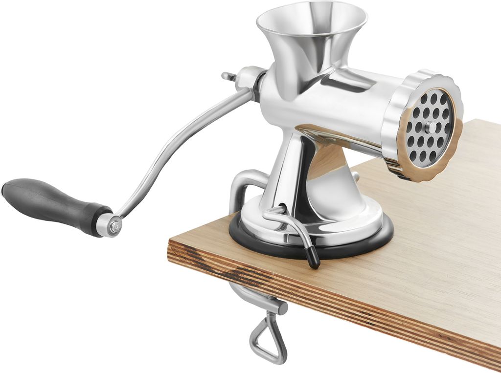 SucceBuy Manueller Fleischwolf, Fleischwolf mit Handkurbel aus Edelstahl 304 mit Saugnapf und Tischklemme aus Stahl, inkl. 2 Schneidplatten, Wurstr...
