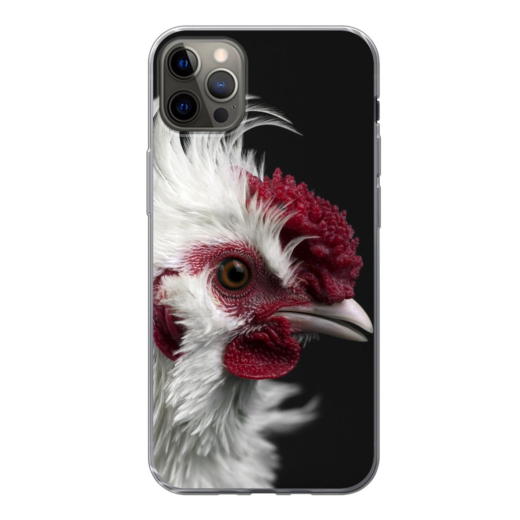 MuchoWow Handyhülle Schutzhülle Hülle für iPhone 12 Pro Max Huhn - Vogel - Schwarz Silikon Softcase Handy Hülle - Hartschale