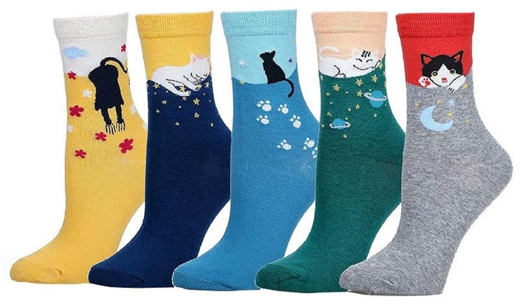 Katoenen dames sokken, 5 paar met grappige designs Productafbeelding 