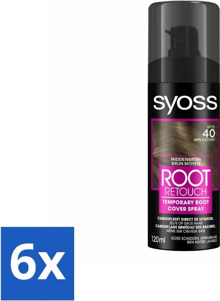 Syoss Spray Radici Marrone Medio 120ml - Stock 6 Pezzi Convenienza