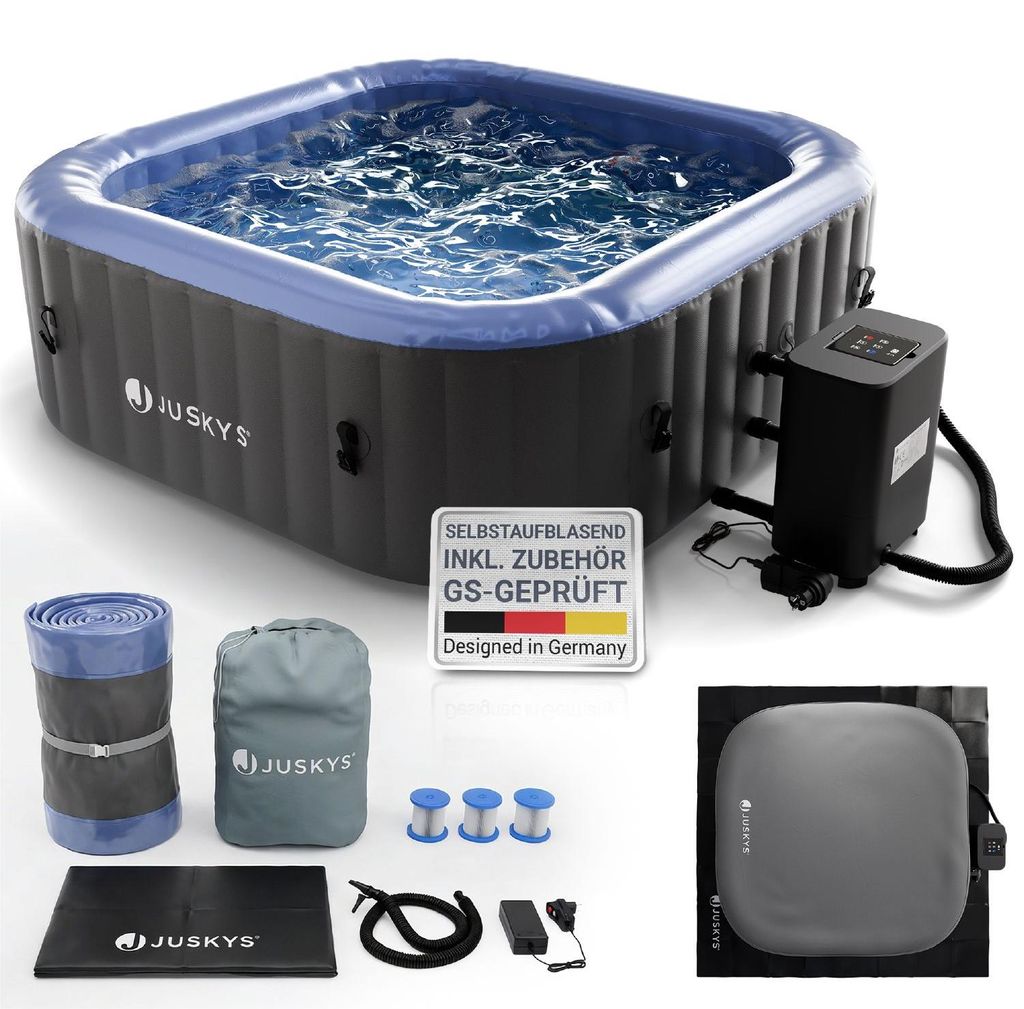 Juskys® Whirlpool SpaLuxe Grau/Blau - 3000W 130 Düsen Produktbild 