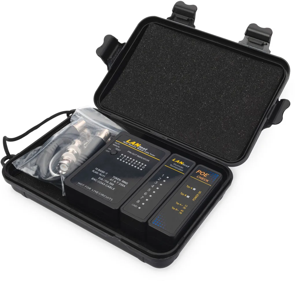 Testeur de réseau RJ45 et BNC Digitus pour câblage Ethernet et coaxial