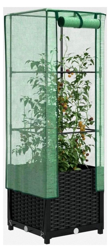 Hochbeet mit Gewächshausaufsatz in Rattan-Optik 40x40x139 cm