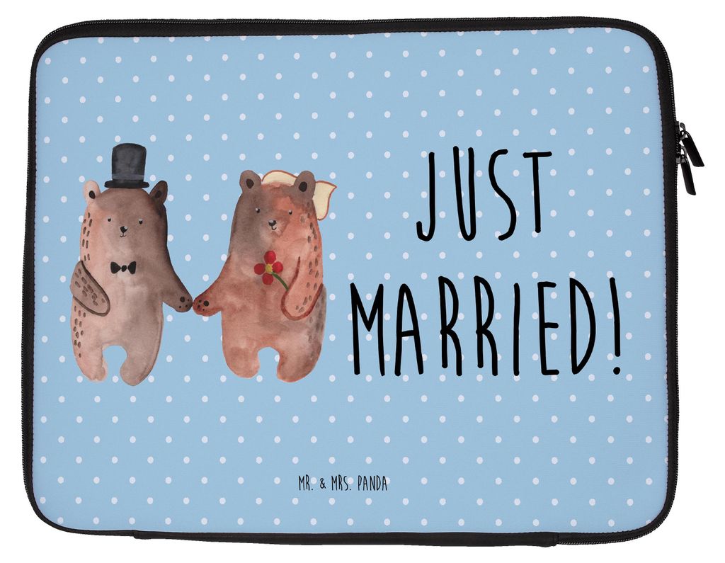Mr. & Mrs. Panda Laptop Tasche Bär Heirat 20 x 28 cm - Blau Pastell - Geschenk, Laptoptasche, Computertasche, Notebooktasche, Laptophülle, Teddy,...