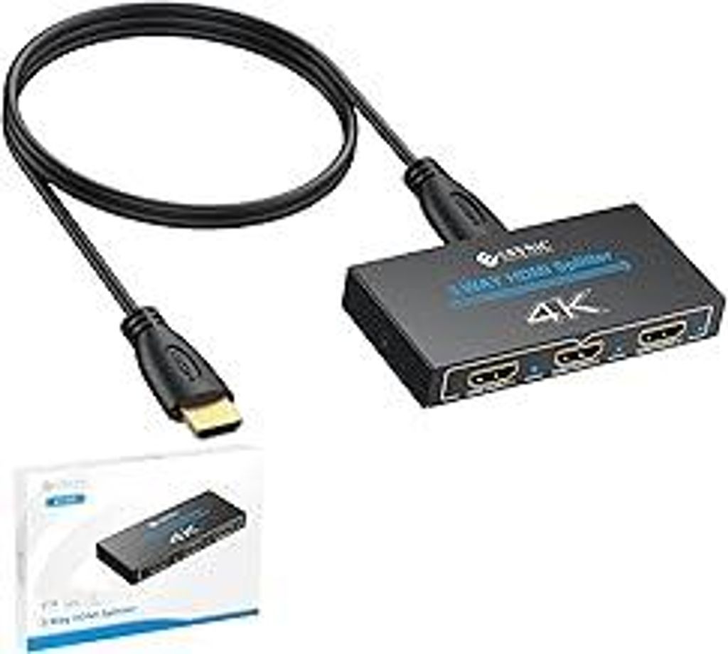 eSynic 4K HDMI Splitter Verteiler 1 in 3 Out – Metallgehäuse, HDCP 1.4, Dolby/DTS Unterstützung, 3D Kompatibilität, für PS4, Laptop, Blu-ray,...