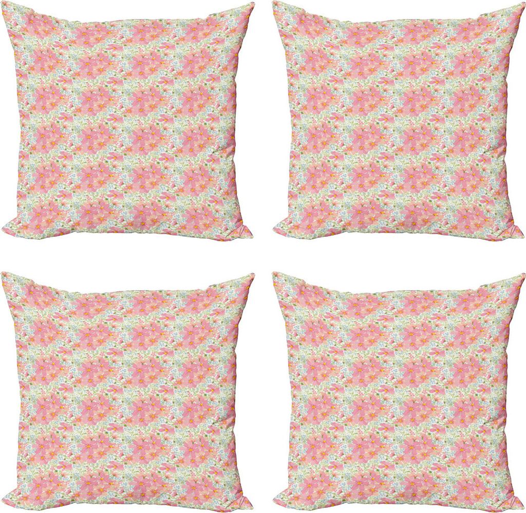 ABAKUHAUS Garten-Kunst Kissenbezug Set (4 Stück), Blumen und Kräuter, Moderner Doppelseitiger Digitaldruck, 50 cm x 50 cm, Mehrfarbig