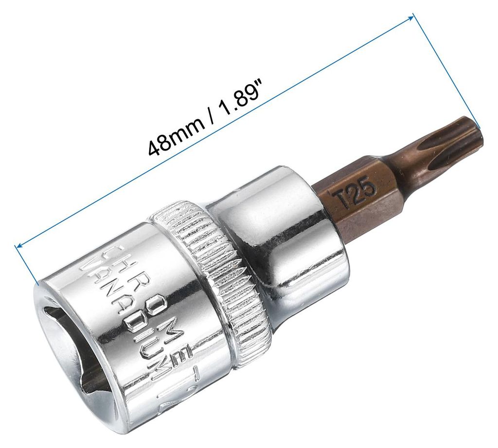 3/8" Drive x T25 Torx Bit Socket, S2 Steel Bits CR-V Sockets 48mm Length Use with Ratchet Wrench, Slide Bar, Extension Rod