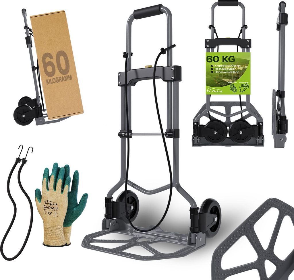 TroniTechnik Sackkarre SK-02 Handkarre klappbar, Transportkarre bis 60kg, Klappwagen aus Metall - Transportwagen
