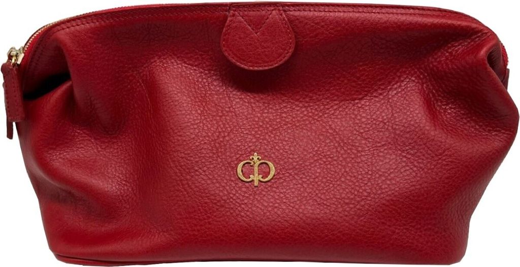 Casa Padrino Luxus Echtleder Kosmetiktasche Rot / Gold 28 cm - Italy