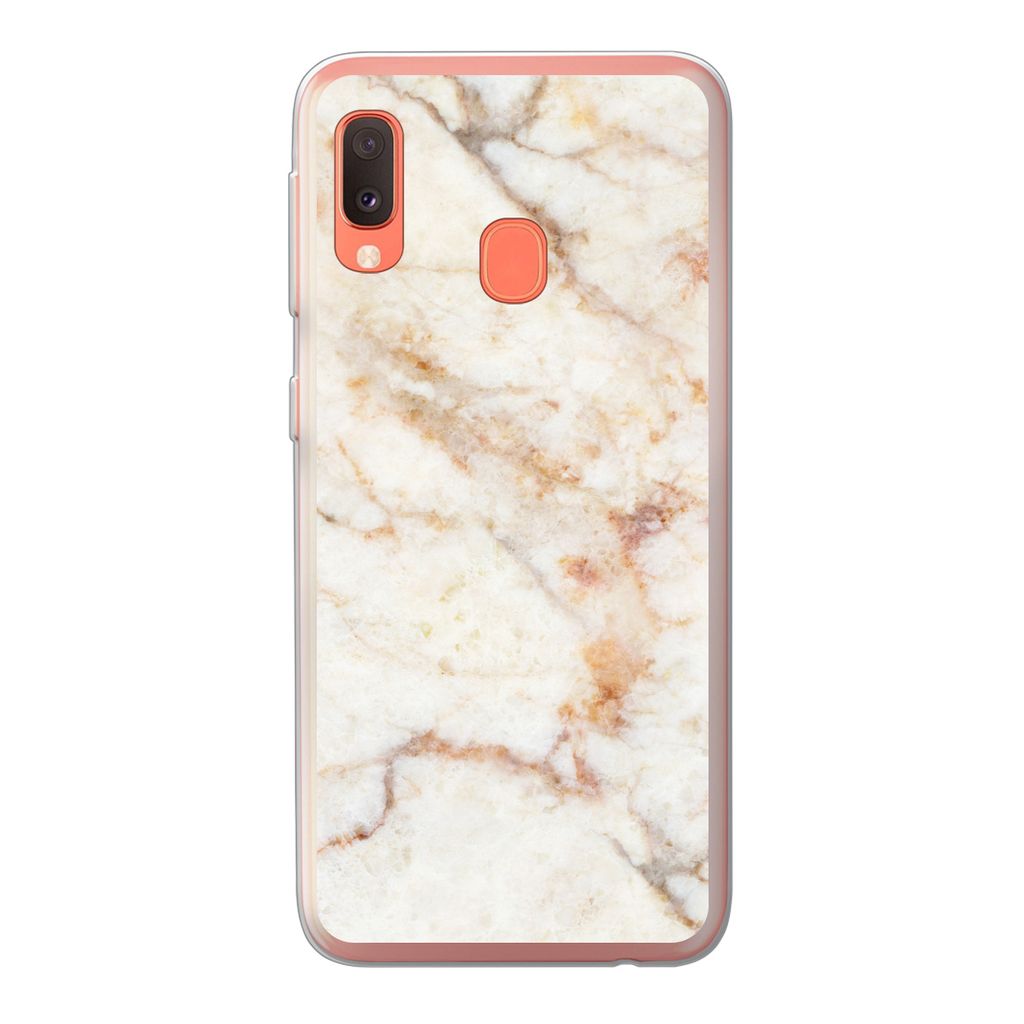 MuchoWow Handyhülle Schutzhülle Hülle für Samsung Galaxy A20e Marmor - Braun - Luxus Silikon Softcase Handy Hülle - Abdeckung