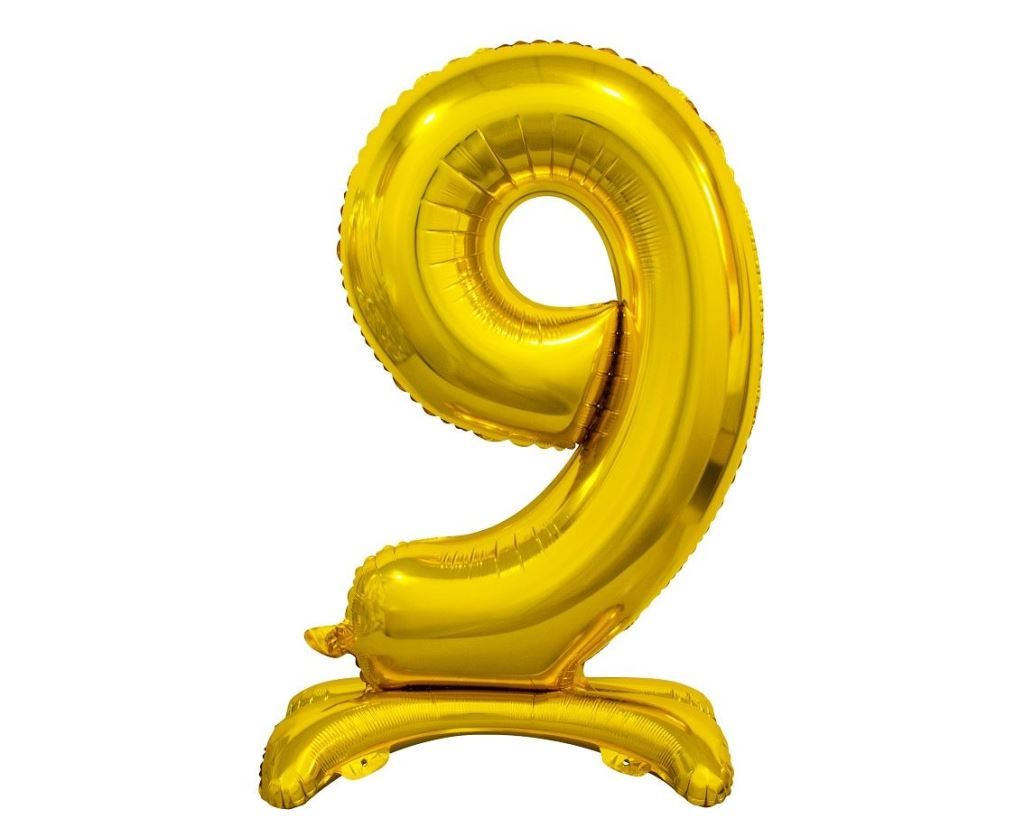 Folienballon B&C stehende Zahl 9 gold 74cm (Party - Ballons)