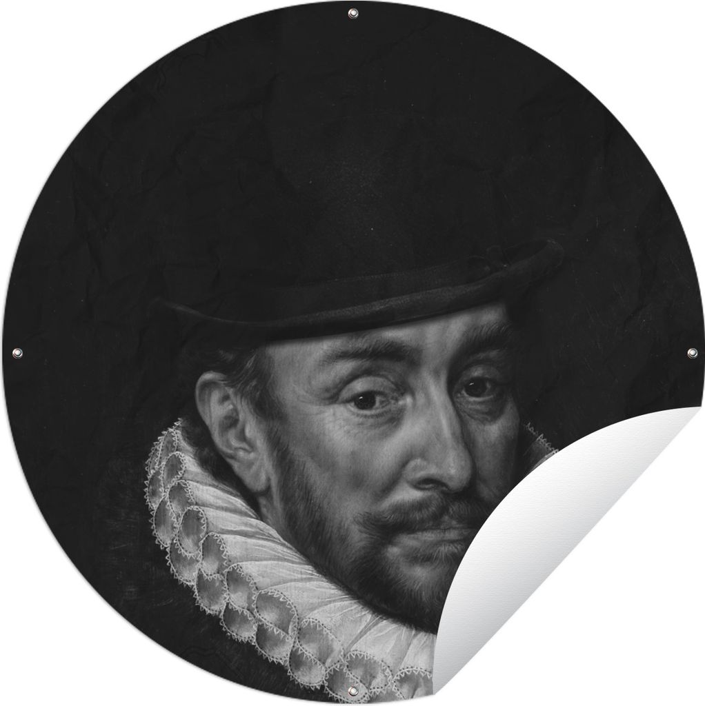 MuchoWow Gartenposter Outdoor-Poster Rund Porträt von Wilhelm I. - Adriaen Thomasz - Schwarz und Weiß Ø 150 cm Gartendeko Rundes Poster draußen