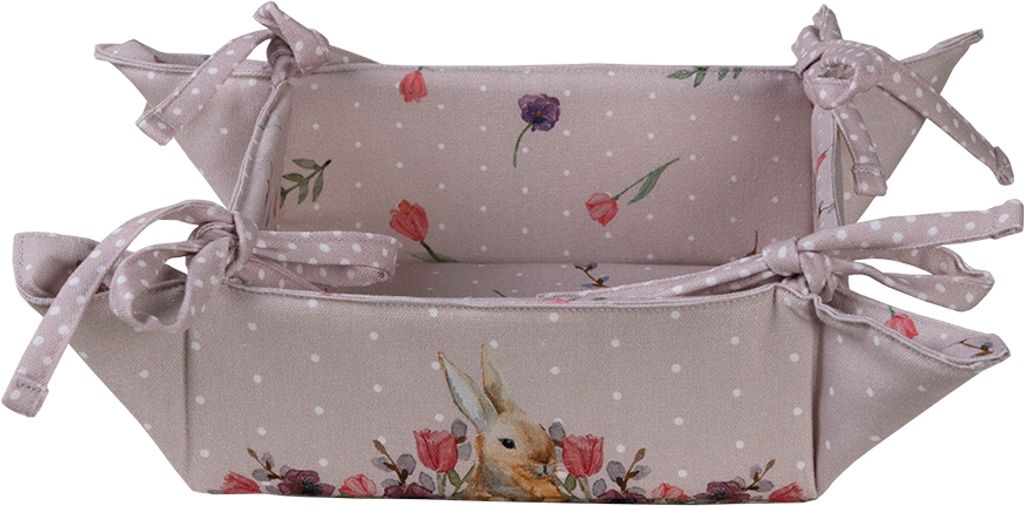 Clayre & Eef Brotkorb 35x35x8 cm Beige Rosa Baumwolle Kaninchen Blumen