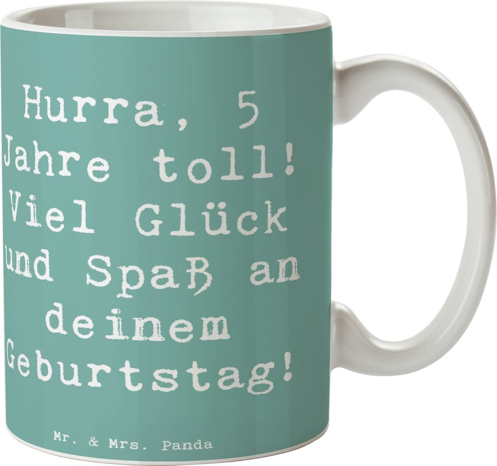 Mr. & Mrs. Panda Keramiktasse Spruch 5. Geburtstag Jubel - Meeresbrise - Geschenk, lachen, Hurra, schöne tasse, Glückwunsch, Geburtstagsfreude, H...