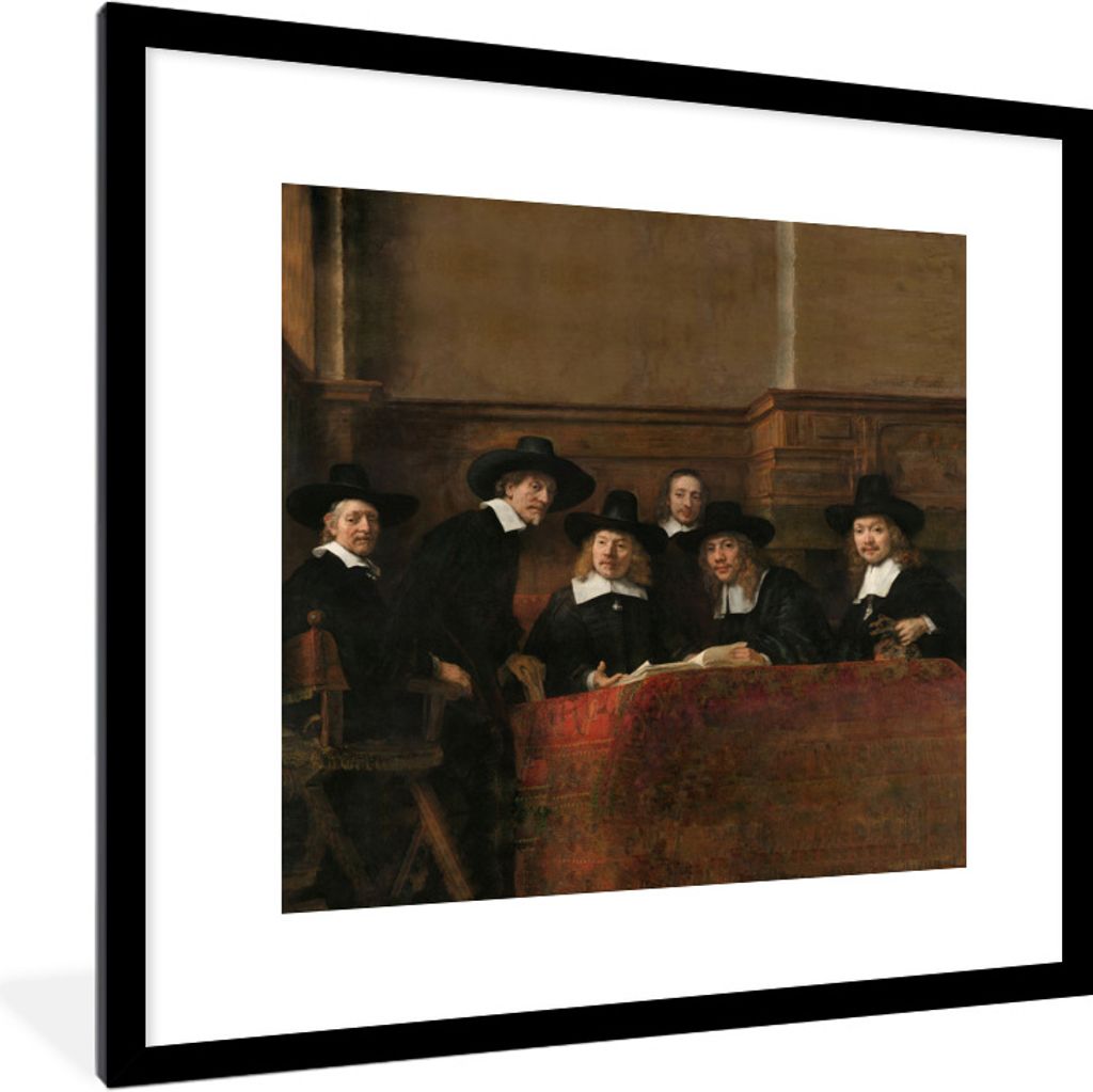 MuchoWow Gerahmtes Poster Die Stahlmeister - Gemälde von Rembrandt van Rijn 40x40 cm - Poster mit Schwarzem Bilderrahmen Wandposter Rahmen Foto ...