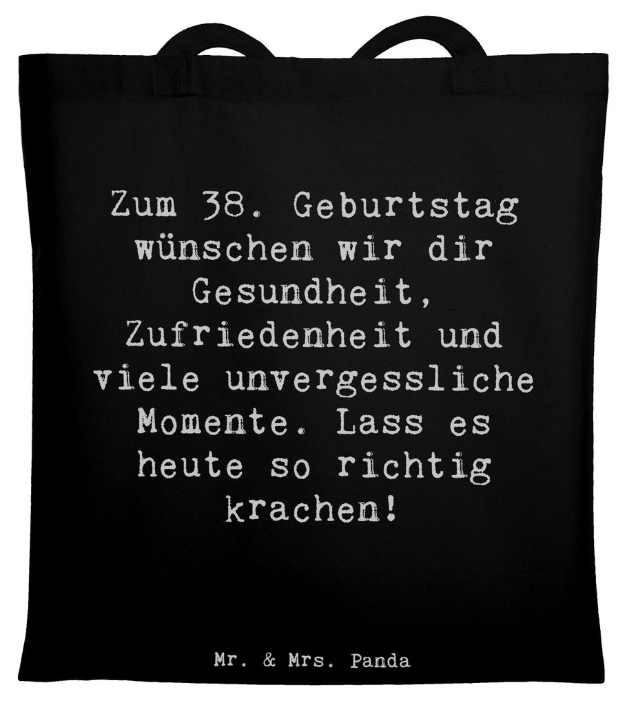 Mr. & Mrs. Panda Schultasche Spruch 38. Geburtstag Feiern - Schwarz - Geschenk, Laptoptasche, Happy Birthday, Erinnerungen, Stoffbeutel, Glückwuns...