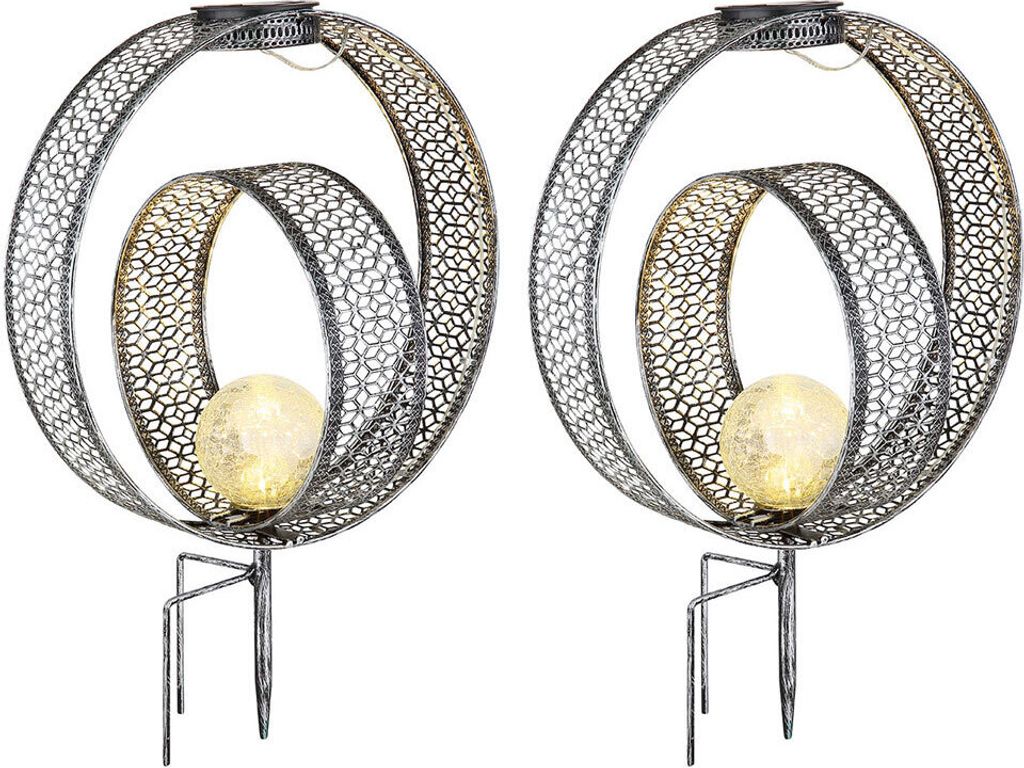 2er LED Solarleuchte, Erdspieß, Kugel, crackle-Glas, H 42 cm