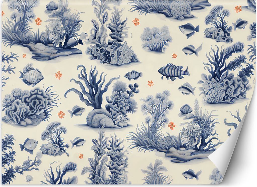 Vlies fototapete Korallen und Fische AI 300x210 cm Feeby Blau inkl. Kleber einfache Montage