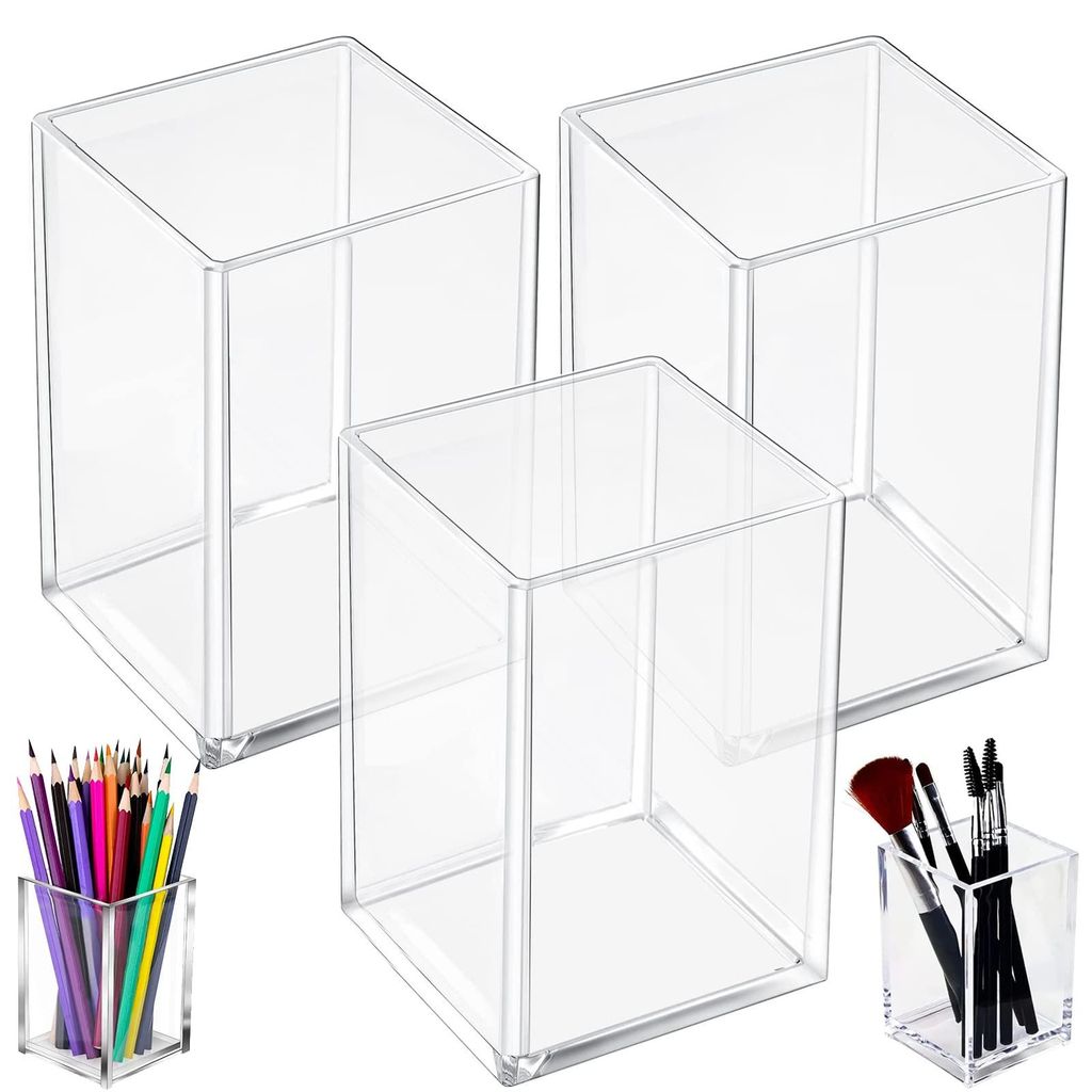 3-teiliger Schreibtisch-Organizer mit Stiftehalter aus Acryl, transparentem Pinselhalter, Organizer für Schrein und Make-up-Pinsel (10,5 x 6,7 x 6...
