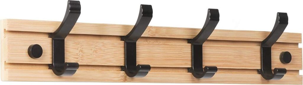 Garderobenhaken Wand, Moderne Garderobenleiste Holz Kleiderhaken Bambus Wandgaderobe Hakenleiste mit 4 Beweglichen Haken für Jacken, Mäntel, Scha...