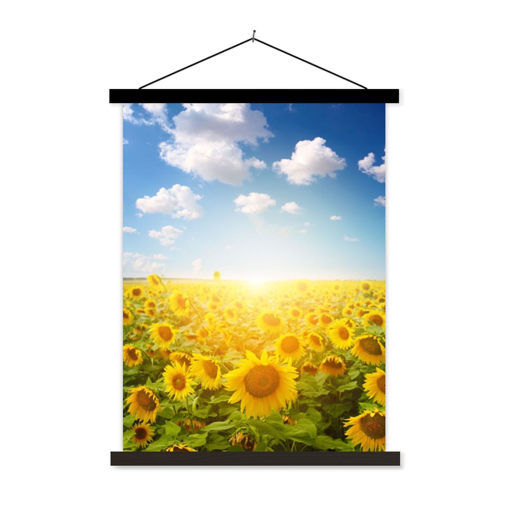 MuchoWow Textilposter Sonnenblume - Sonne - Wolken 40x53 cm mit schwarzem Rahmen - Abbildung