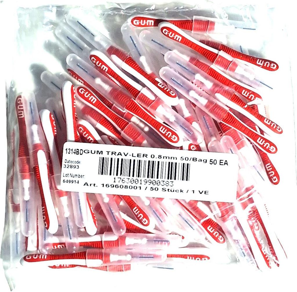 GUM TRAV-LER scovolini interdentali rossi 0,8 mm - 50 pezzi Immagine del prodotto 