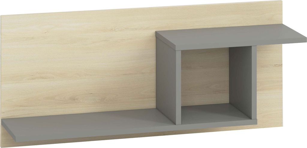 Jugendzimmer - Hängeregal / Wandregal Jurupa 09, Farbe: Buche / Platingrau - Abmessungen: 41 x 92 x 24 cm (H x B x T)