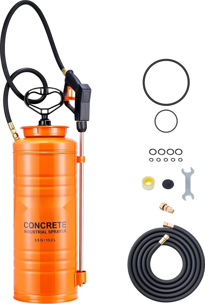 Drucksprüher - Edelstahl-Pumpsprüher 13,2 L - Industriell & Hochdruck - Lanze mit ergonomischem Pistolengriff - Schlauch - 2 Messingdüsen - Für...