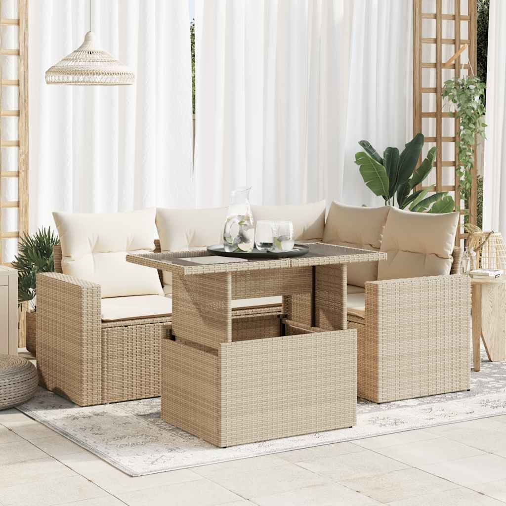 Maison Exclusive - 5-tlg. Garten-Sofagarnitur mit Kissen Beige Poly Rattan