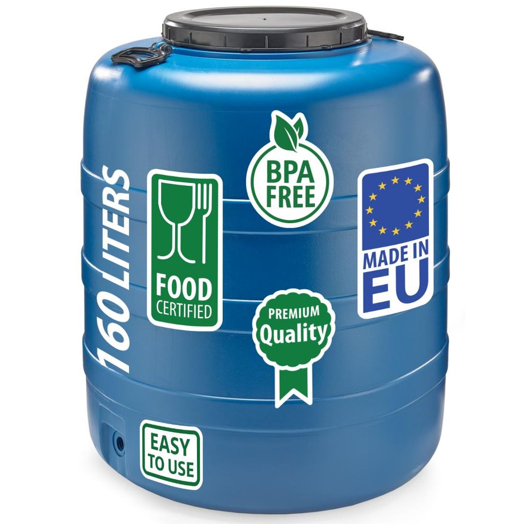 Weithalsfass Fasssilage Gepäcktonne Gärfass Gärbehälter Futtertonne 160 Liter mit Deckel Griffen blau