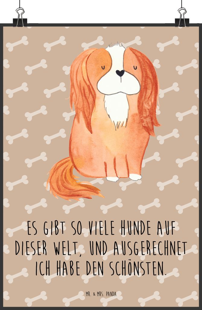 Mr. & Mrs. Panda Bild Hund Cavalier King Charles Spaniel DIN A2 - Hundeglück - Geschenk, drucke, wanddeko, Spruch, Wanddekoration, Cockerspaniel, ...